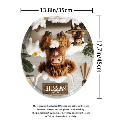 4Pcs Cute Highland Cow Shower Curtain Set with Hooks