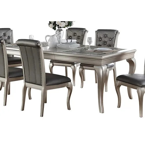 7pc Dining Rectangle Glass insert Top Table & 6 Side Chairs