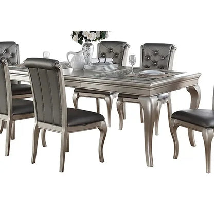 7pc Dining Rectangle Glass insert Top Table & 6 Side Chairs