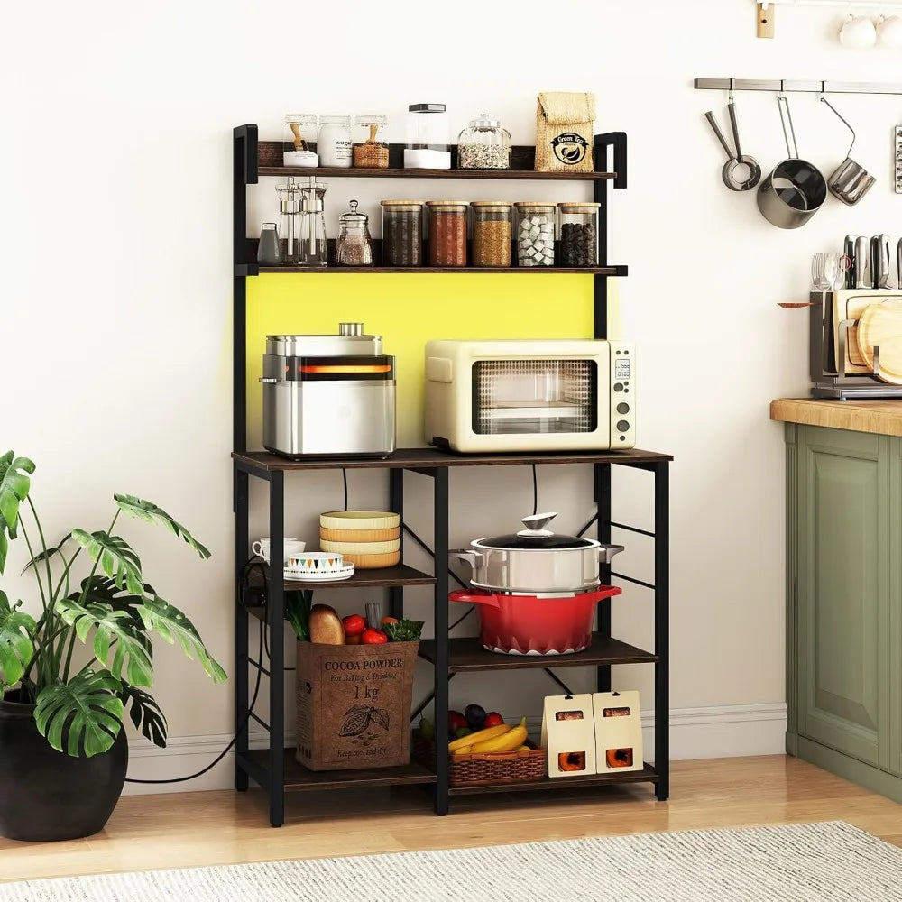 7-Tier Microwave Stand with Power Outlet & Storage Shelves