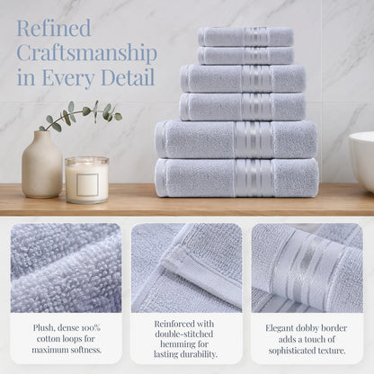6 Piece Luxury Turkish Bathroom Towel set, 100% Cotton