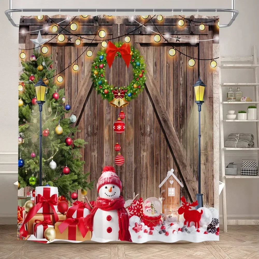 Christmas Shower Curtain & Bath Mat Set