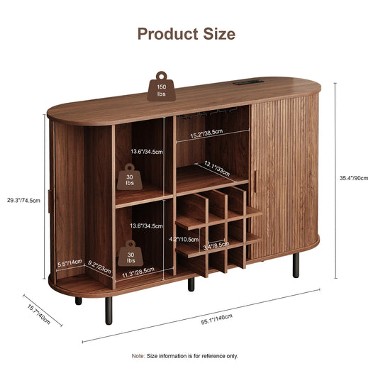 Wine Bar Cabinet w/ LED Light, Wine Rack & Glass Holder