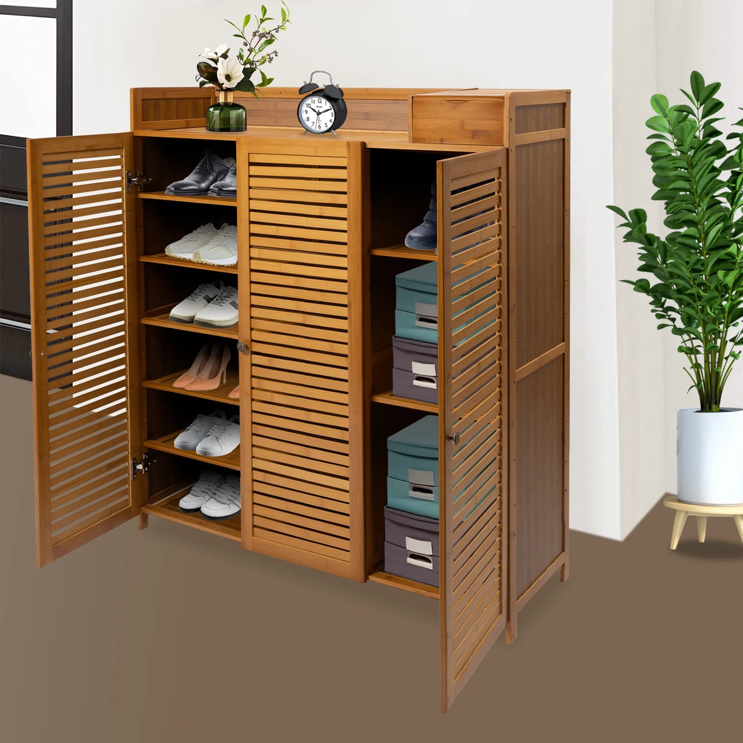 Modern Shoe Cabinet with Doors, Large Capacity for 30 Pairs