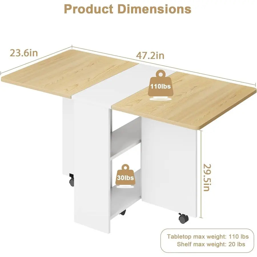 Space Saving Farmhouse Dining Table for 4 with Storage Shelf