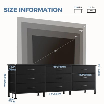 Long Entertainment Center Up to 75 Inch TV Storage Drawers