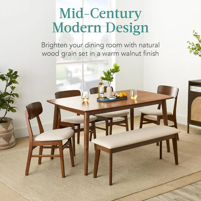 6-Piece Wooden Mid-Modern Table & Upholstered Chair Set