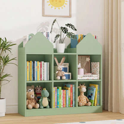 Castle Design Toy Storage Organizer with Book Racks & Open Cubbies