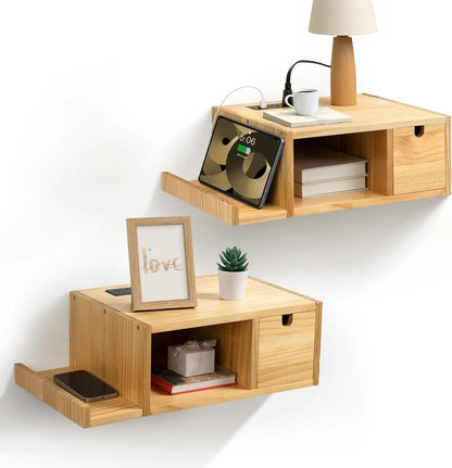 Floating Nightstand with LED Light Strips, Drawer & Shelf