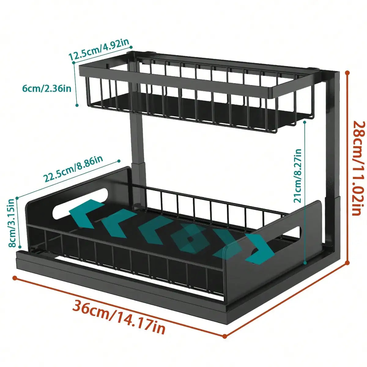 2 Tier Sliding Basket, Cabinet Organizer Drawer
