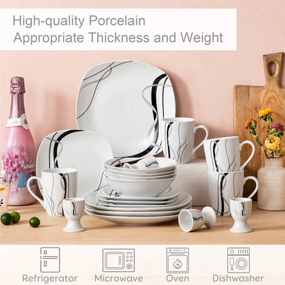 20/40 Piece Black Stripe Porcelain Dinner Kitchen Plate Set