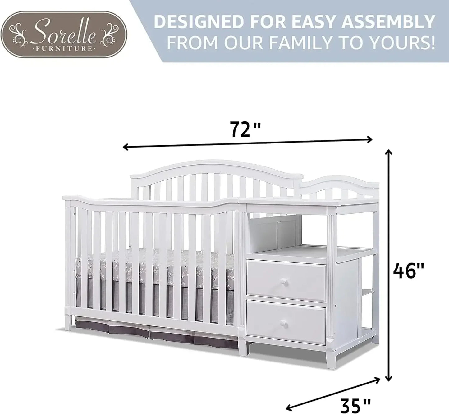 4-in-1 Baby Crib with Attachable Diaper Changing Table