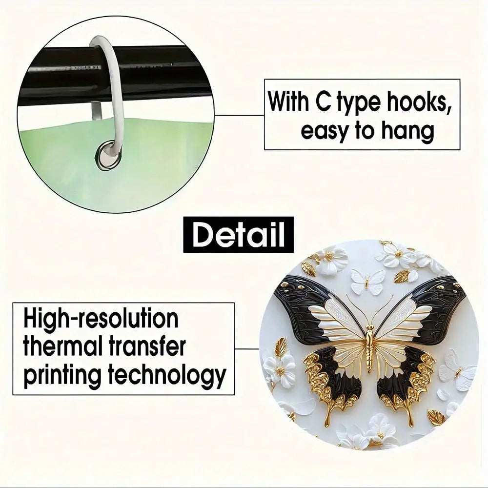 1pc/ 4pcs Platinum Butterfly Shower Curtain Set