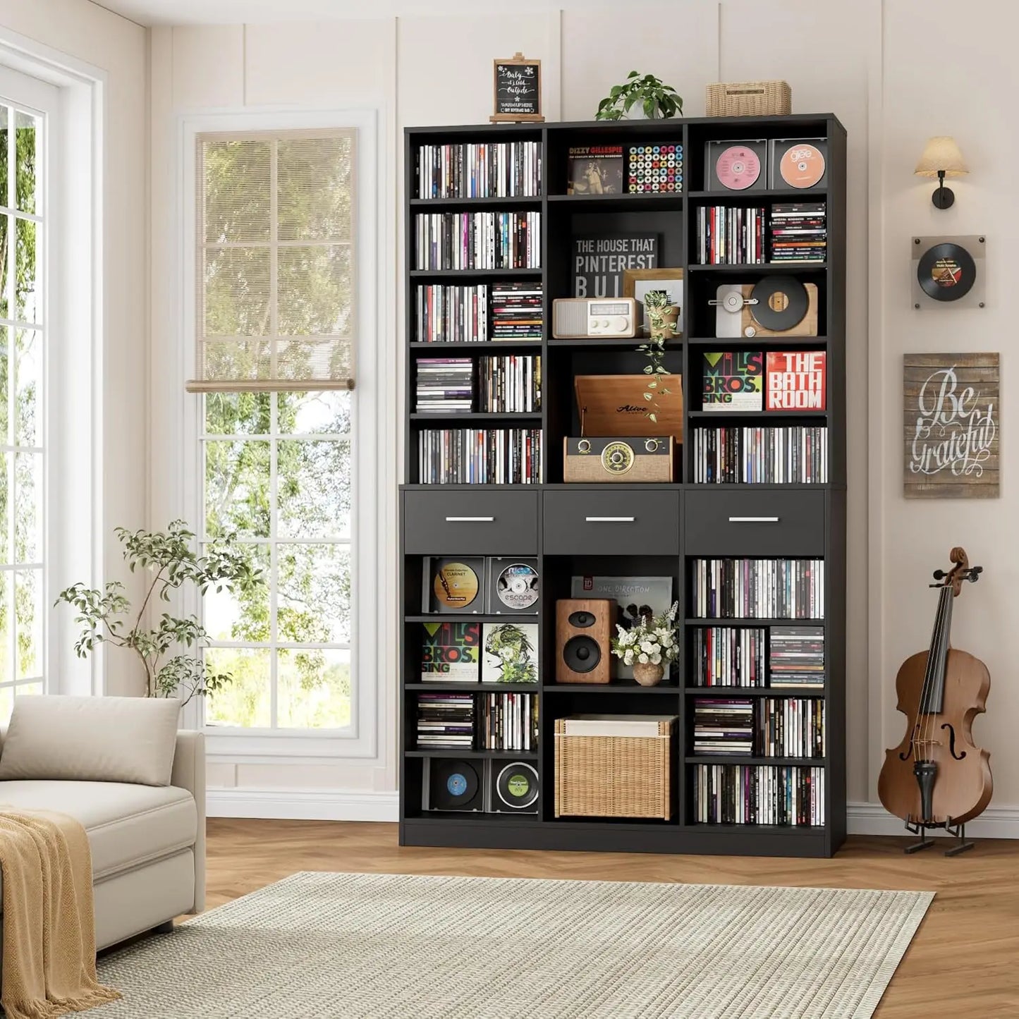 47" Wide Bookshelf with 3 Storage Drawers