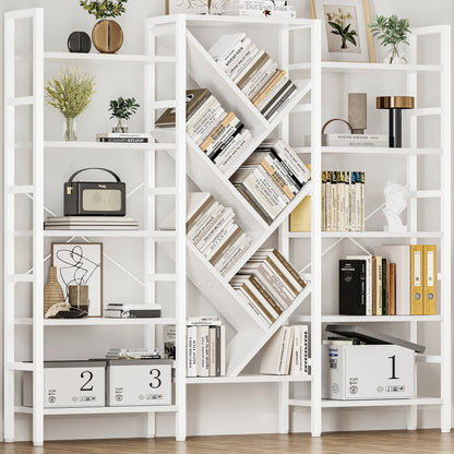 Large Wooden Bookcase with 17 Open Display Shelves