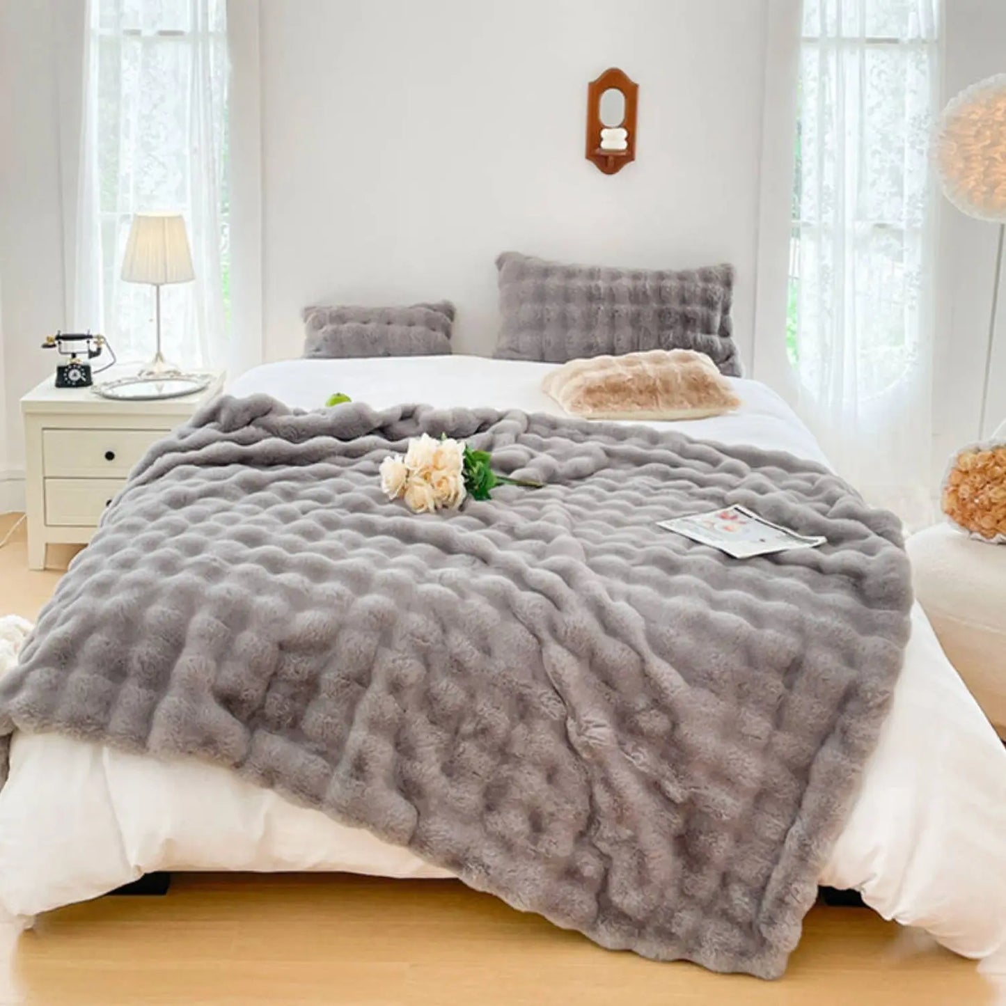 Soft & Cozy Warm Faux Rabbit Fur Throw Blanket