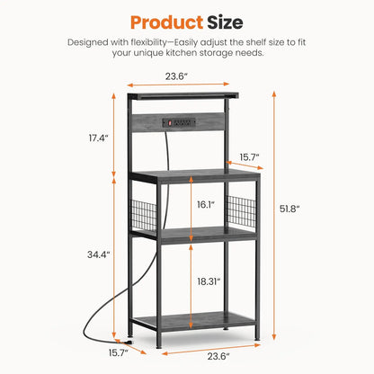Kitchen Bakers Rack with Power Outlet & Adjustable Storage Shelf