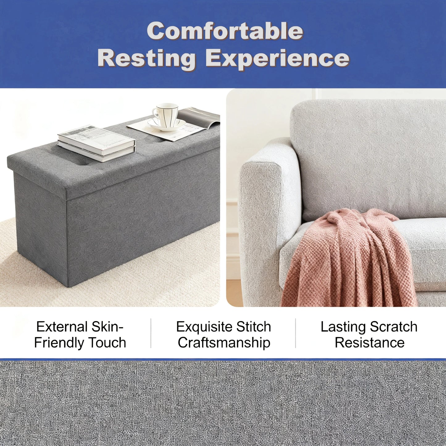 Heavy-Duty Multi-Purpose Folding Storage Ottoman Bench with Seat