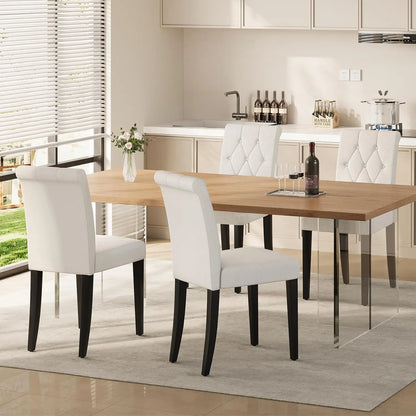 Set of 4, Button Tufted Parsons Dining Chair w/ Solid Wood Legs