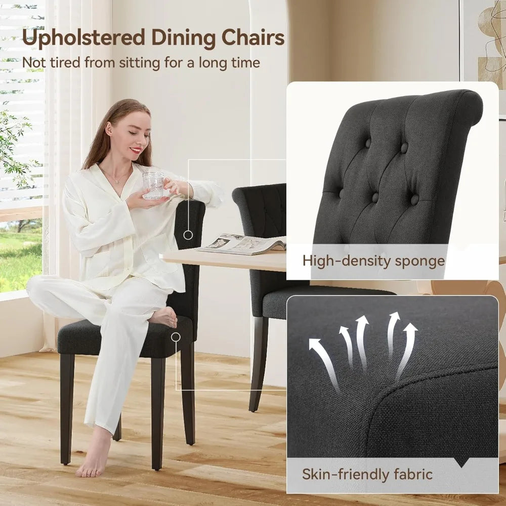 Set of 4, Button Tufted Parsons Dining Chair w/ Solid Wood Legs