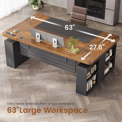 Adjustable Standing Executive Desk with Storage & Power Outlets