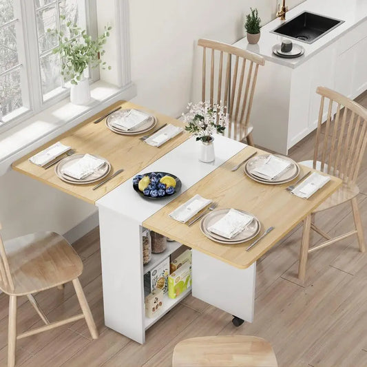 Space Saving Farmhouse Dining Table for 4 with Storage Shelf