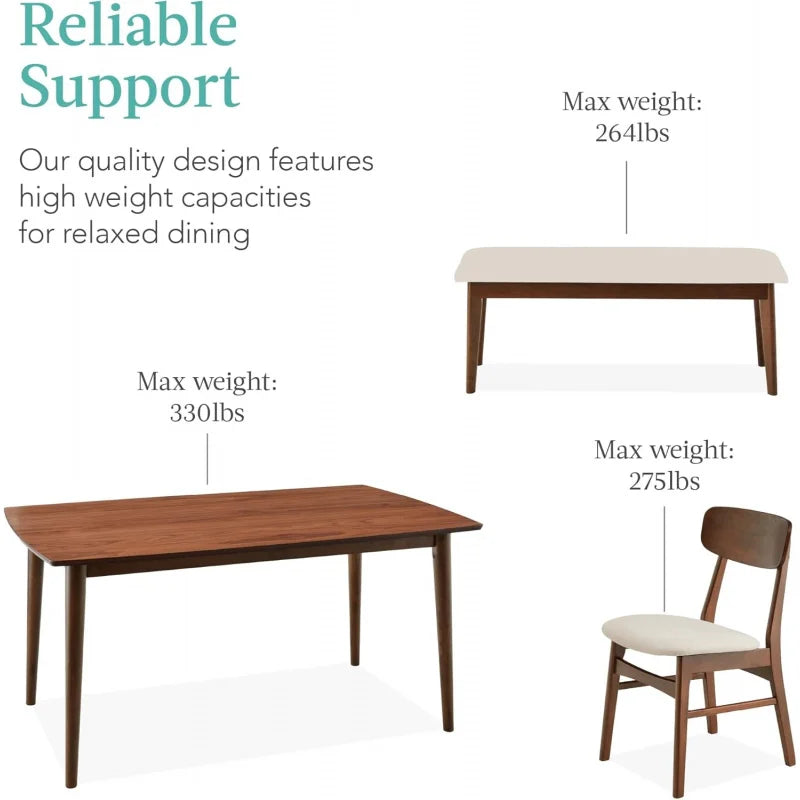 6-Piece Wooden Mid-Modern Table & Upholstered Chair Set