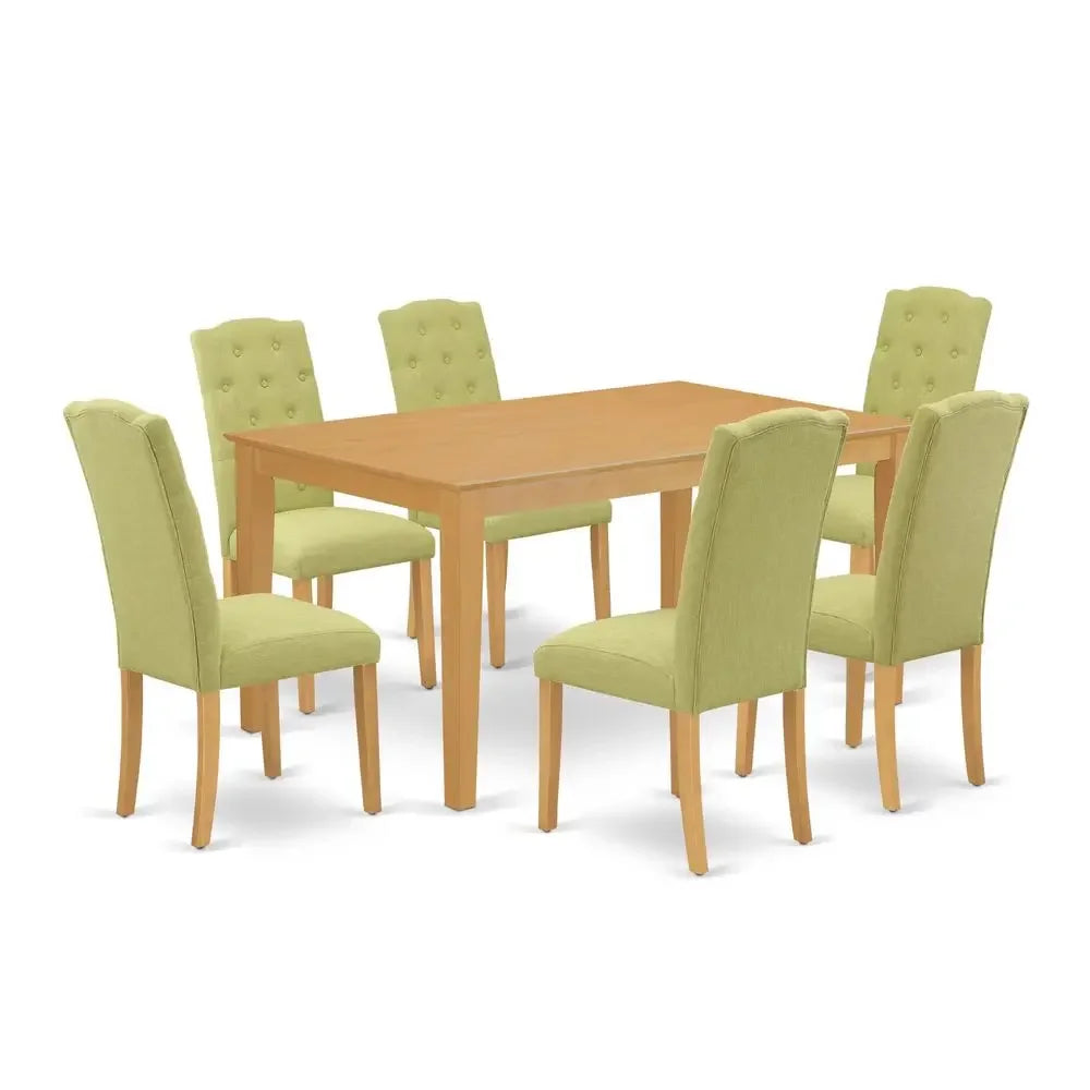 7 Pc Dining Set with Rectangle Table & 6 Upholstered Chairs