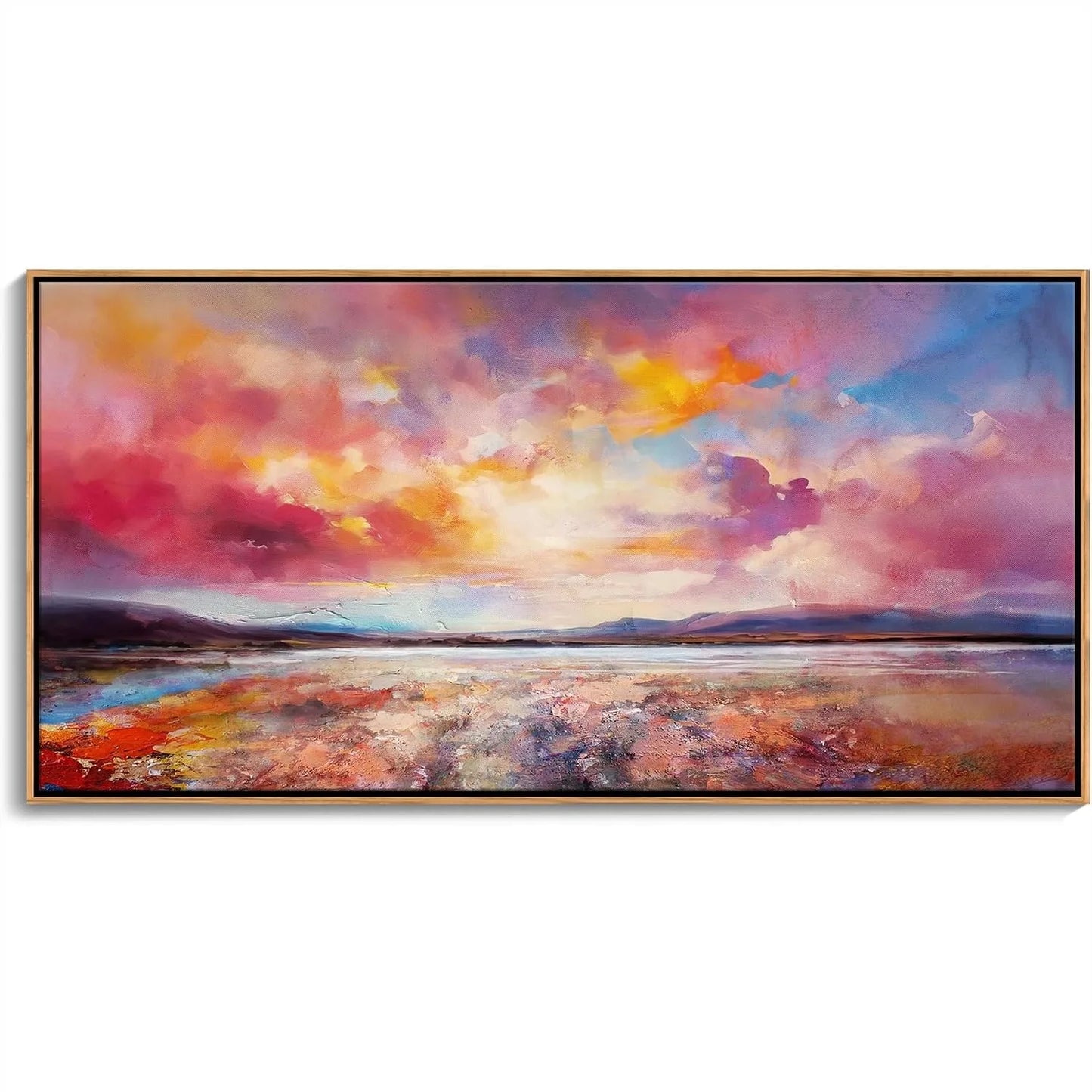 Large 40" x 20" Canvas Wall Art, Framed Sunset Seascape