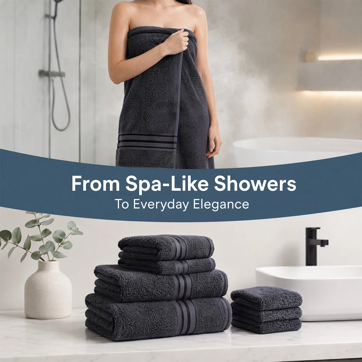8 Piece Luxury Towel Set –Plush, Super Absorbent & Quicker-to-Dry