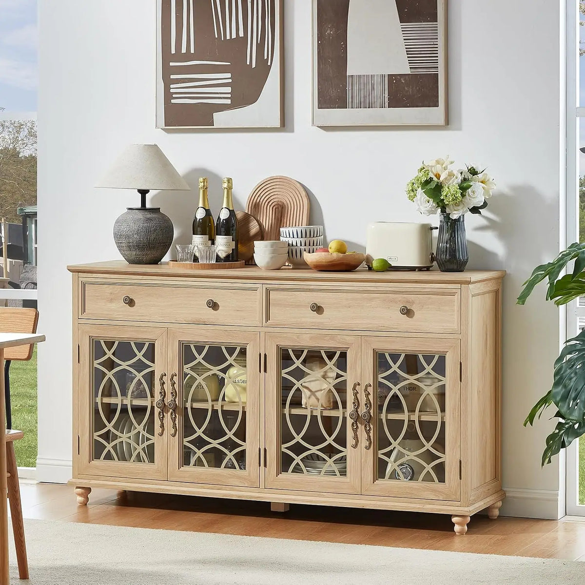 Farmhouse Sideboard Cabinet with Glass Doors