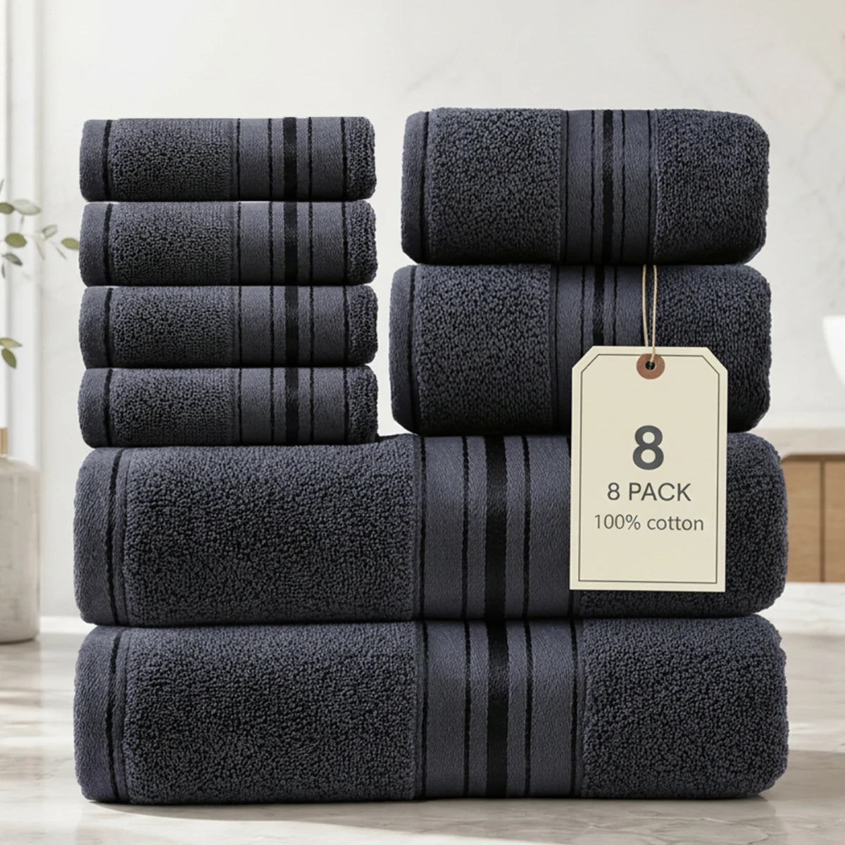8 Piece Luxury Towel Set –Plush, Super Absorbent & Quicker-to-Dry