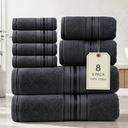 8 Piece Luxury Towel Set –Plush, Super Absorbent & Quicker-to-Dry