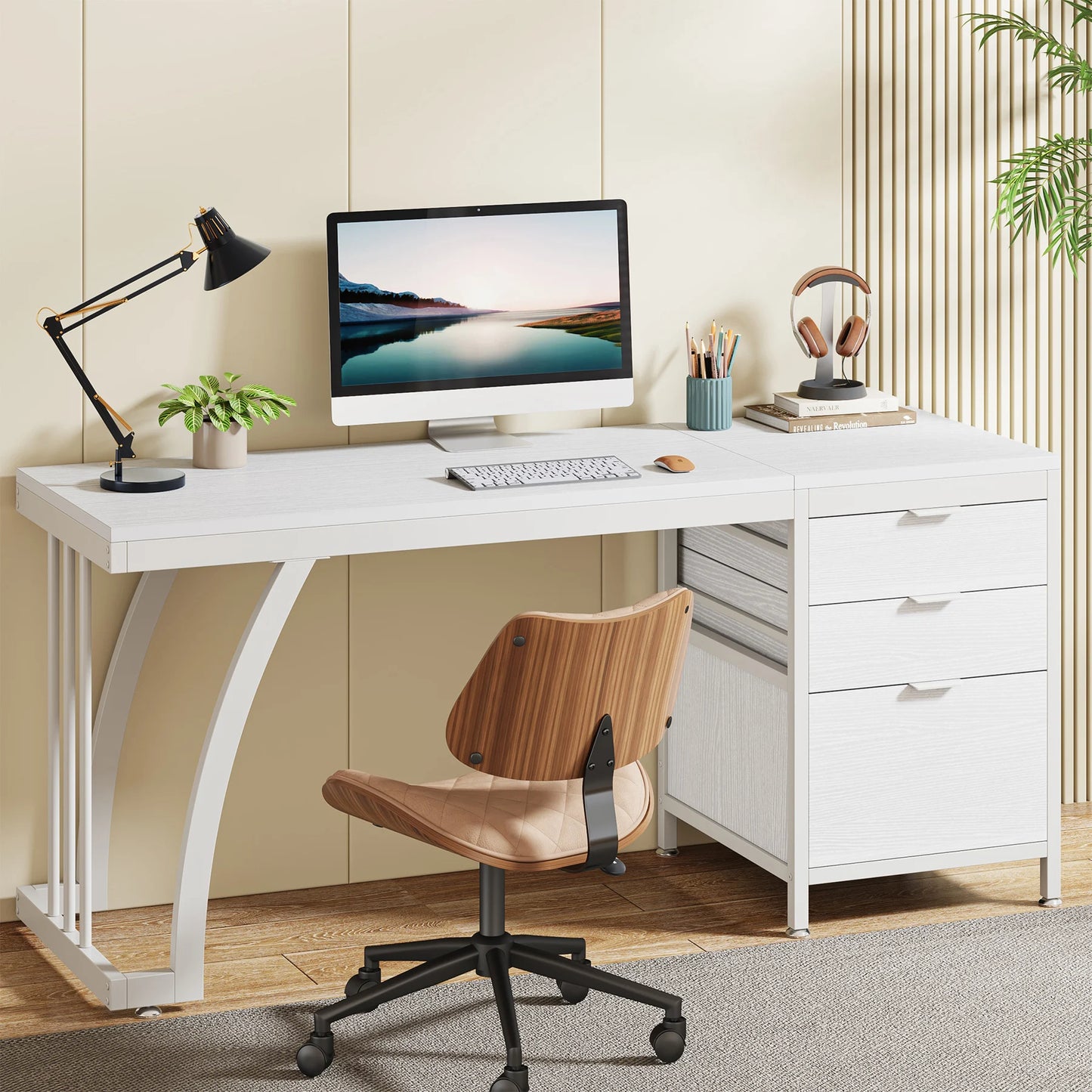 59-Inch PC Desk with 3 Reversible Drawers