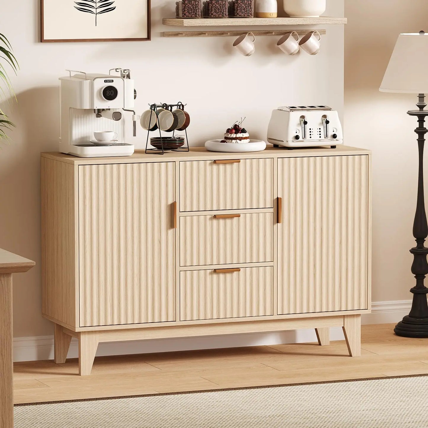 47.2" Fluted Buffet Cabinet With 3 Drawers & 2 Doors