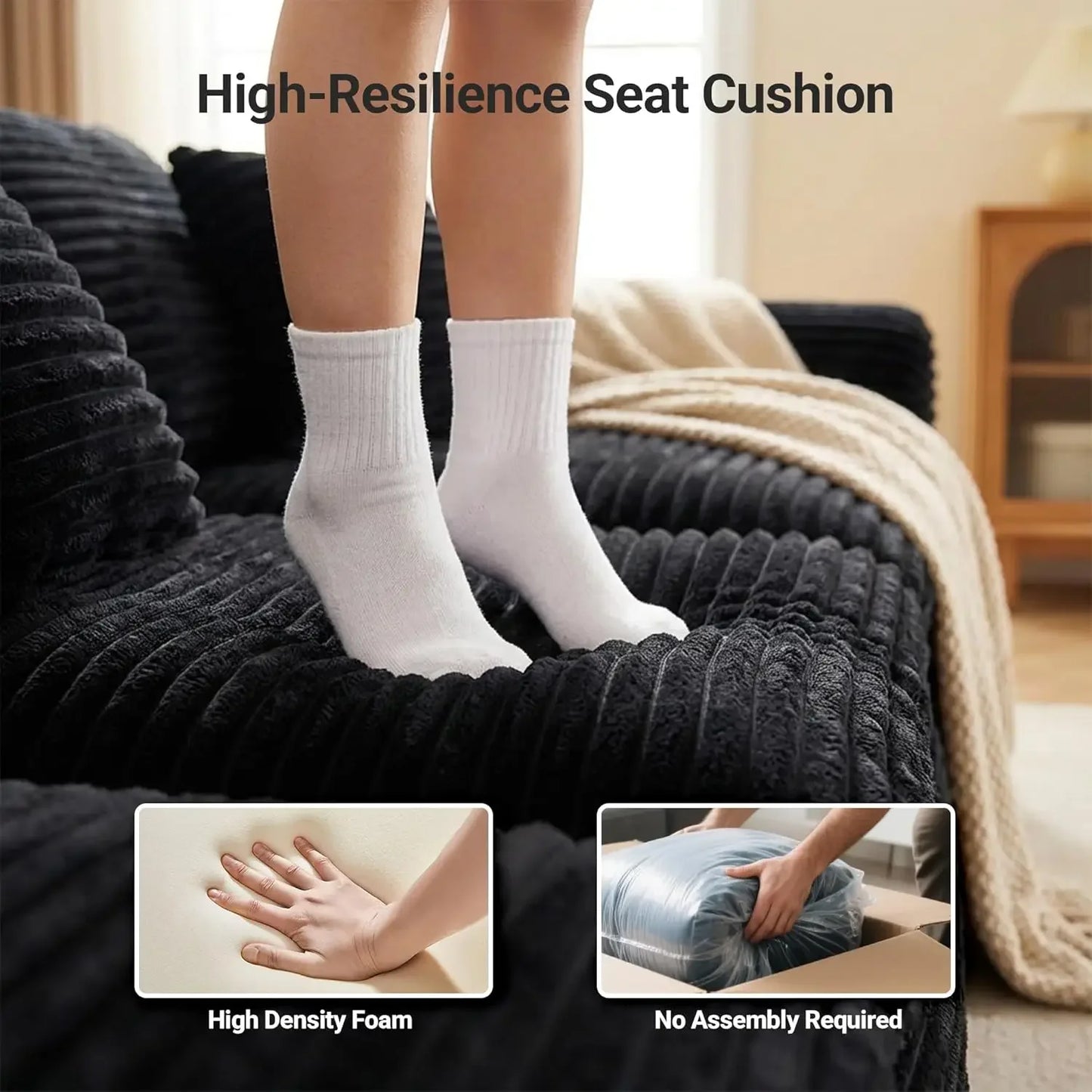 108” Cloud Corduroy Sectional Sofa with Deep Seating Comfort