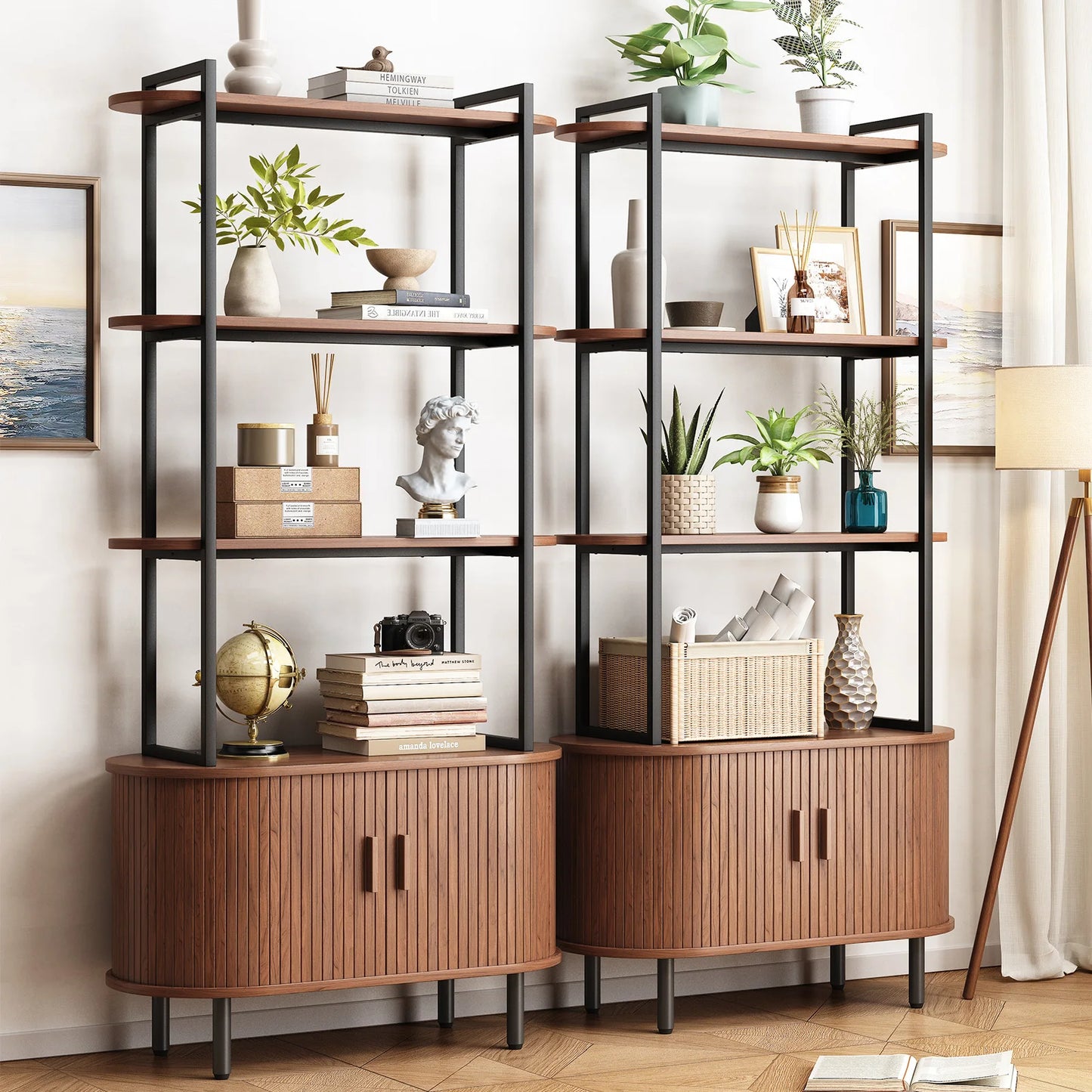 71" Tall, 4-Tier Bookshelf with Storage Cabinet