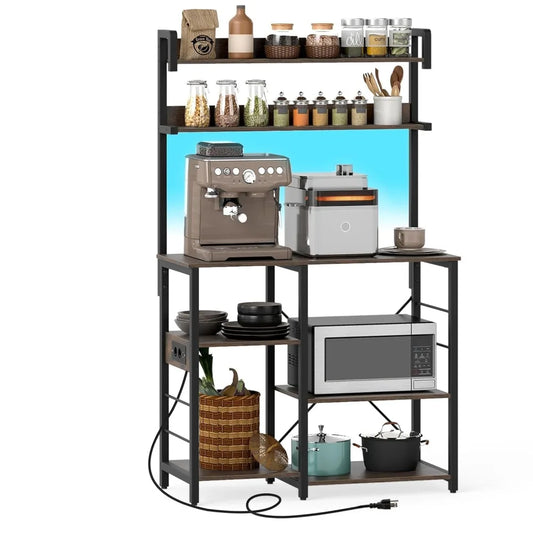 7-Tier Microwave Stand with Power Outlet & Storage Shelves