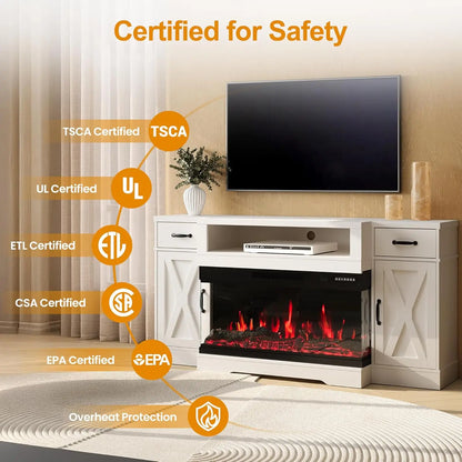 Large Entertainment Center with 36" 3-Sided Electric Fireplace