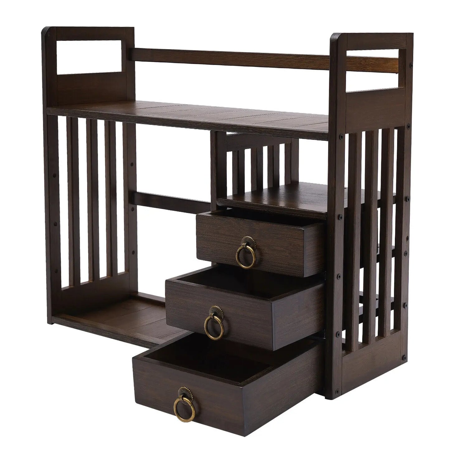 Bamboo Desktop Organizer with Storage Shelves & 3 Drawers
