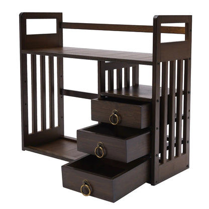 Bamboo Desktop Organizer with Storage Shelves & 3 Drawers