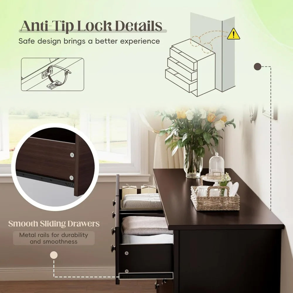 Wide Chest of Drawers with 6 Storage Drawers