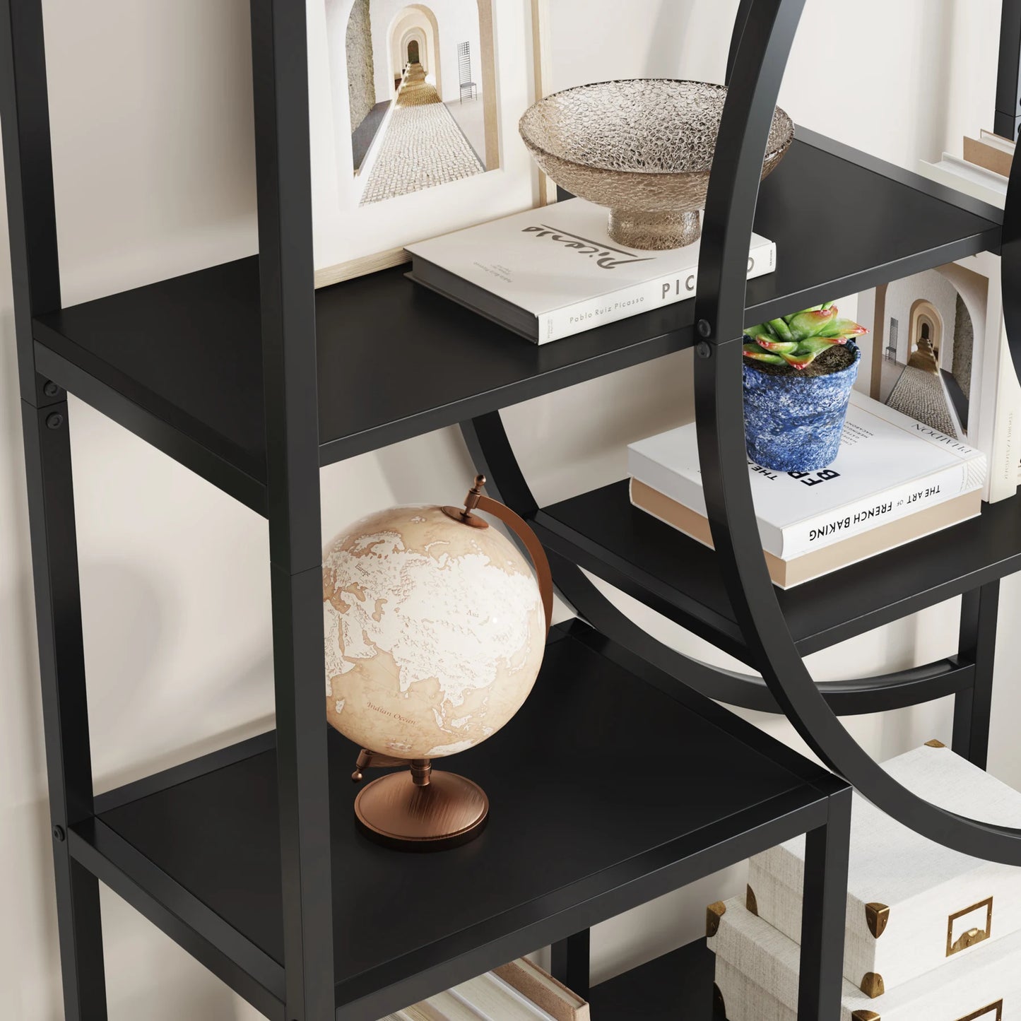 Elegant Geometric 5 Tier Bookshelf with Open Display Shelves