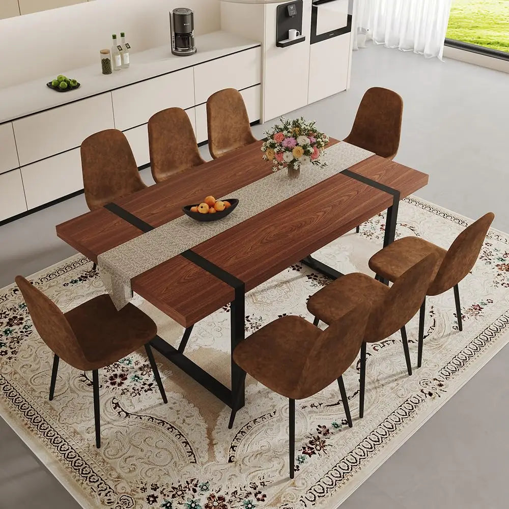 71" Walnut 9 Piece Dining Table Set for 8