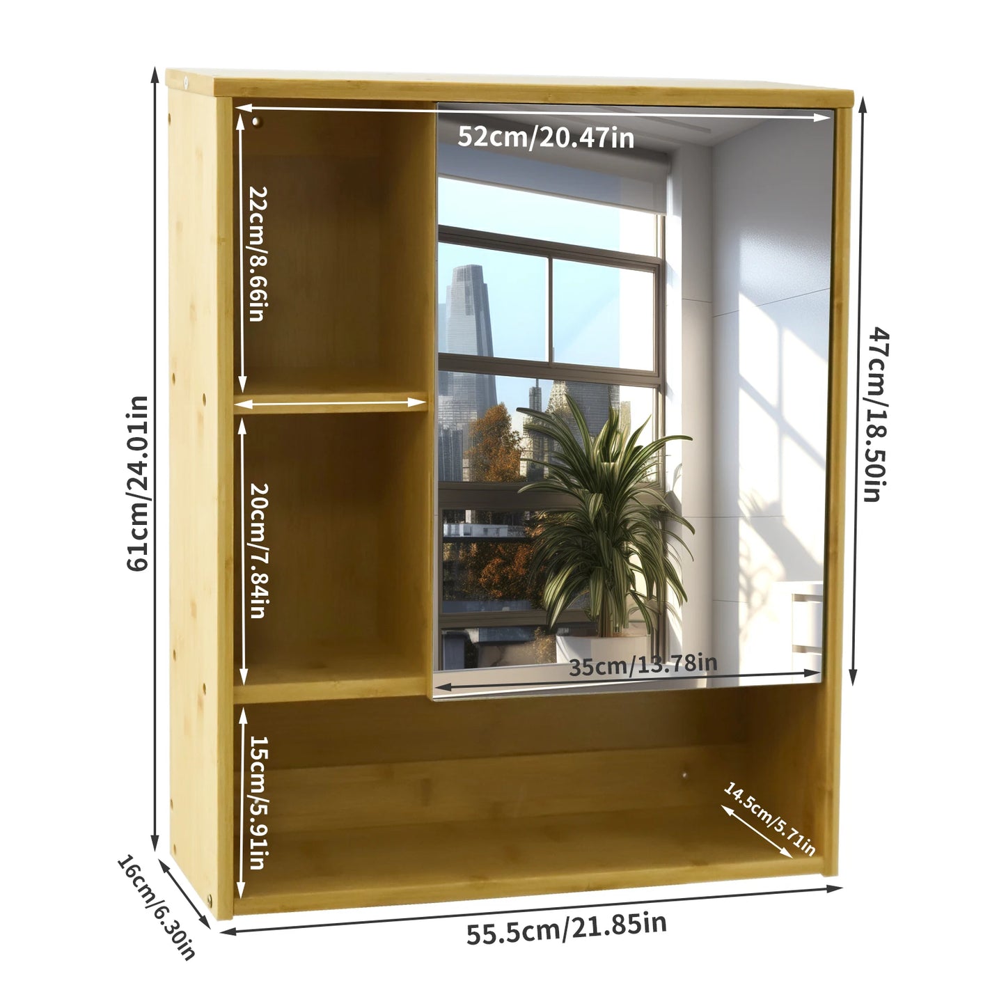 Bamboo Bathroom Medicine Cabinet with Mirror & Shelves