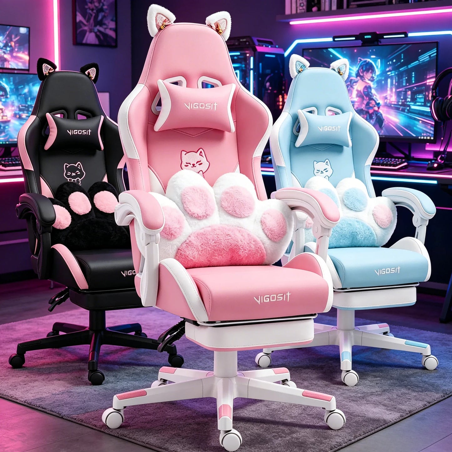 Ergonomic Computer Chair with Footrest, Headrest & Lumber Support