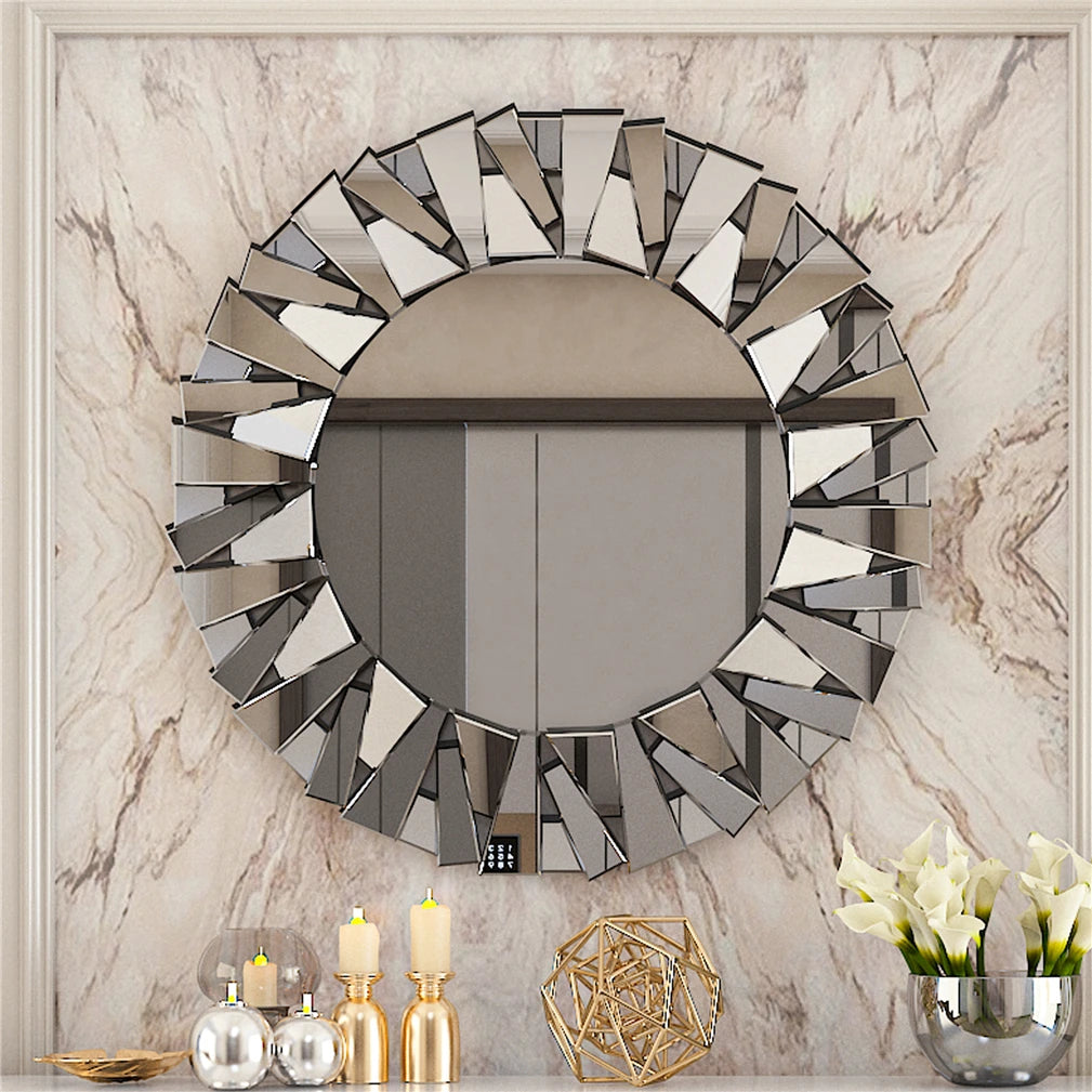 Unique Sunburst Decorative Wall Mirror, 31.5 Inch Round