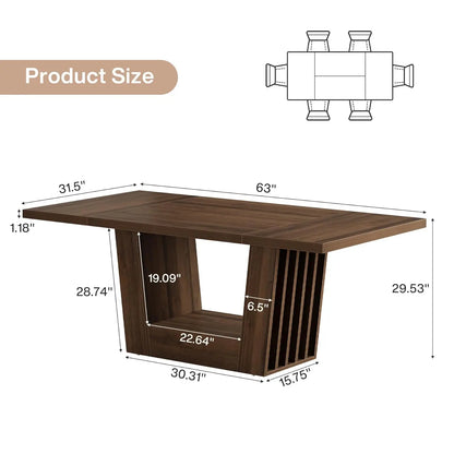 Rectangular Kitchen Dinner Table with Heavy-Duty Base