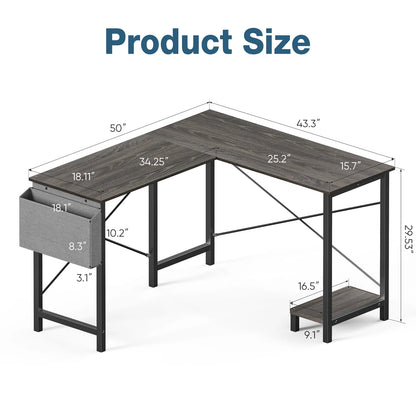 Wooden Corner Table with CPU Storage Shelf & Side Bag