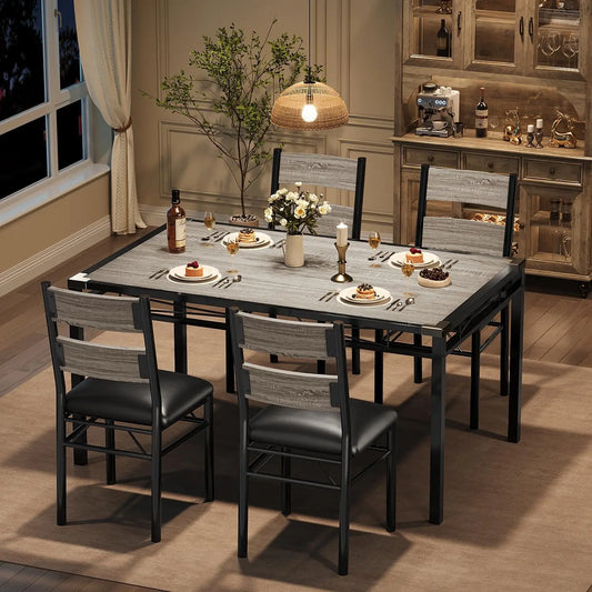 Wood Kitchen Table Set with 4 Upholstered Chairs & Corner Protectors